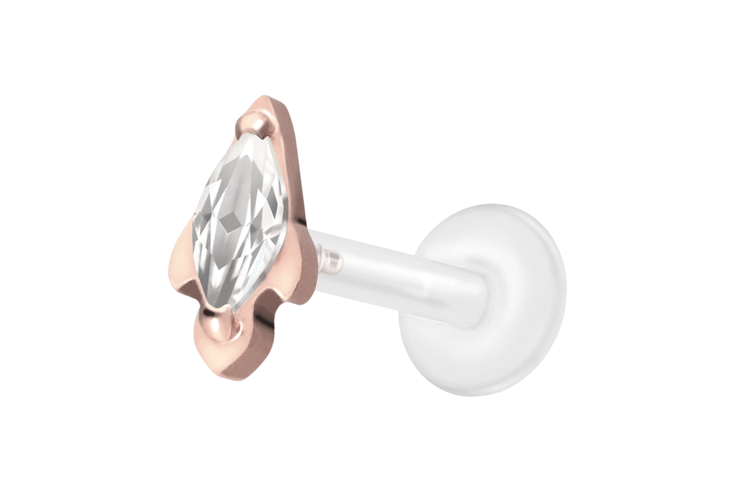 PTFE Labret Piercing mit Innengewinde + Titan-Aufsatz KRISTALLRAKETE